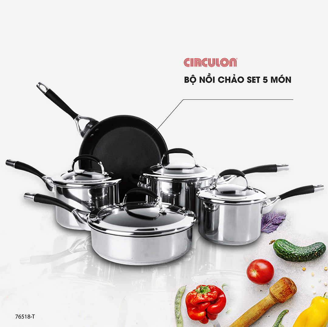 Bộ Nồi Chảo Chống Dính Cao Cấp Circulon Steel Elite Set 5 Món