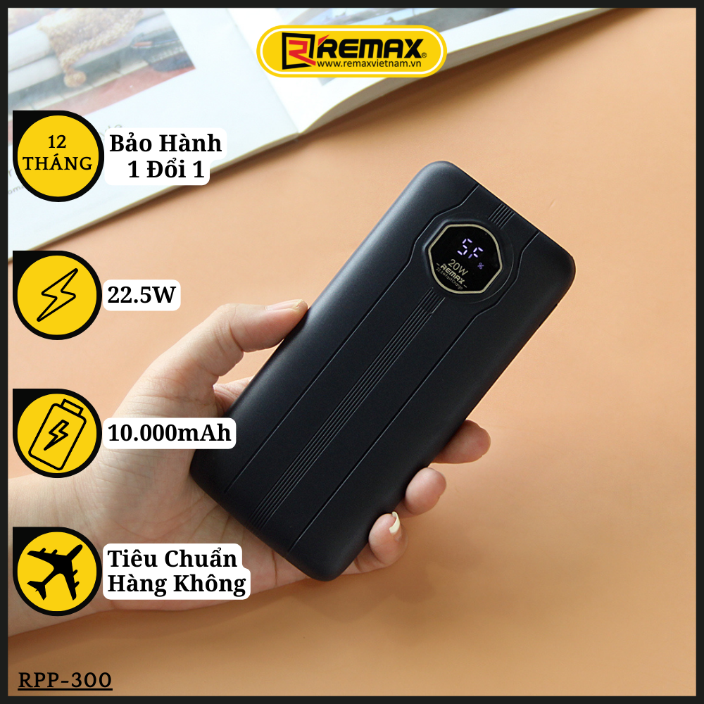 Pin sạc dự phòng kèm cáp 10000mAh 22.5W Remax RPP-300 - Hàng Chính Hãng