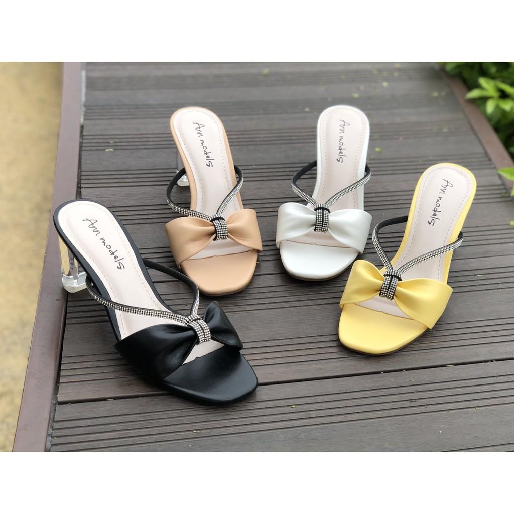 Giày sandal guốc 5 phân gót vuông thời trang phối dây đá _A10G