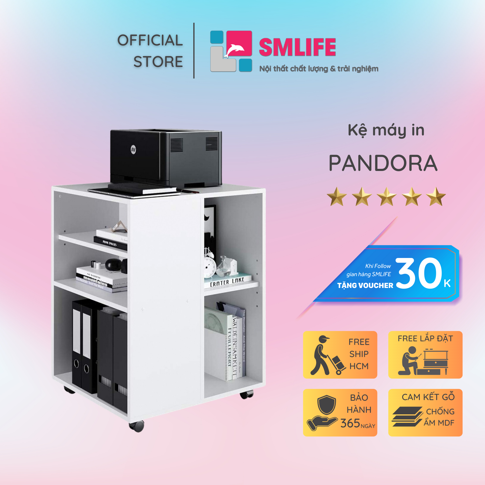 Kệ để máy in gỗ hiện đại SMLIFE Pandora | Gỗ MDF dày 17mm chống ẩm | D60xR50xC76cm