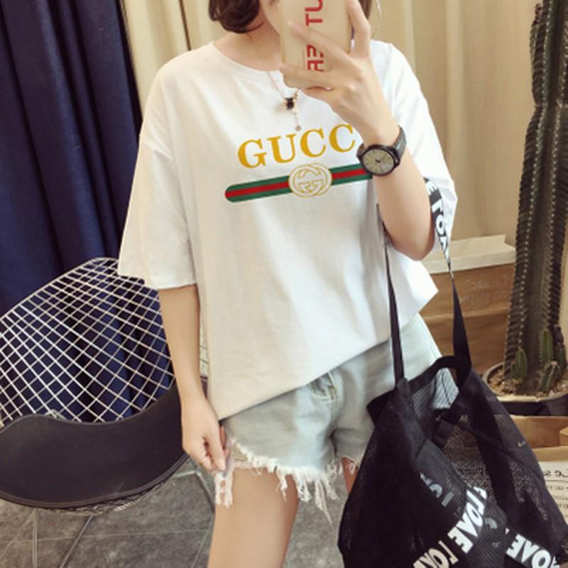 Áo thun ngắn tay cổ tròn in chữ phong cách Hàn Quốc