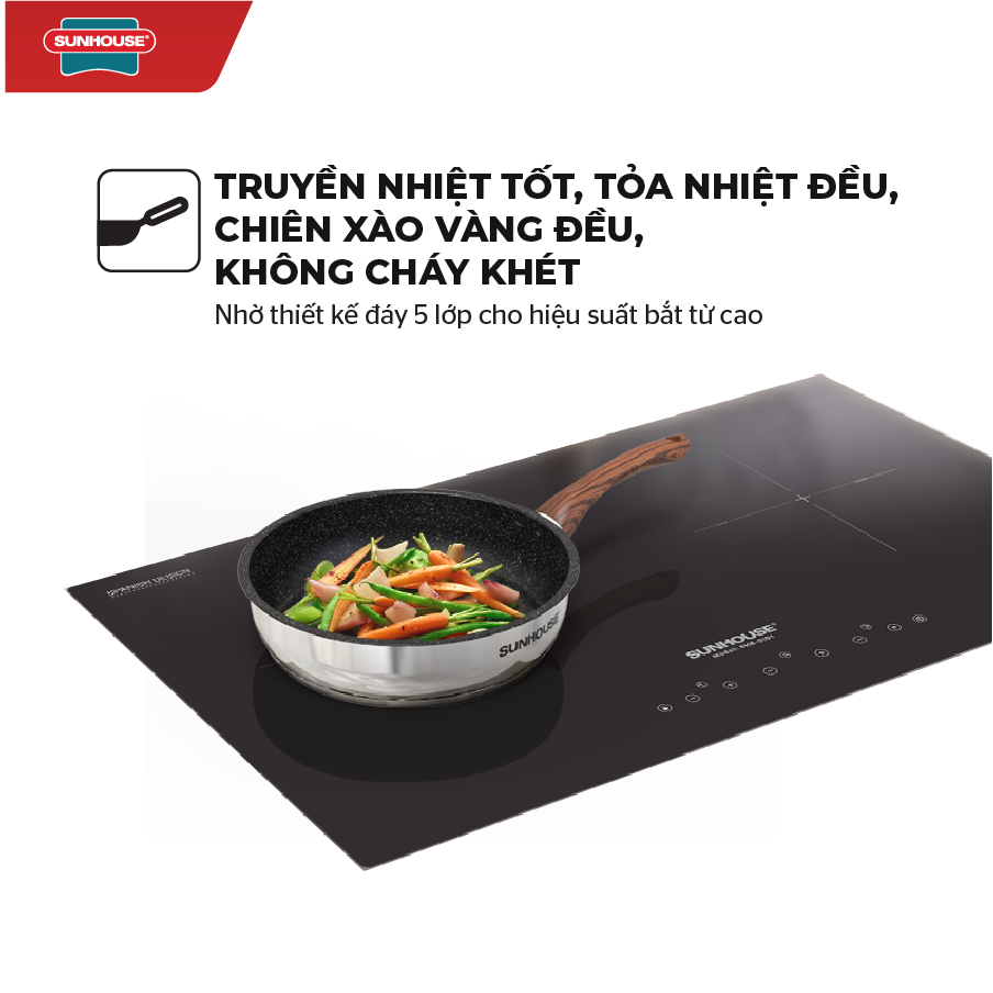 Chảo inox 304 vung kính đáy từ Sunhouse MAMA INME5