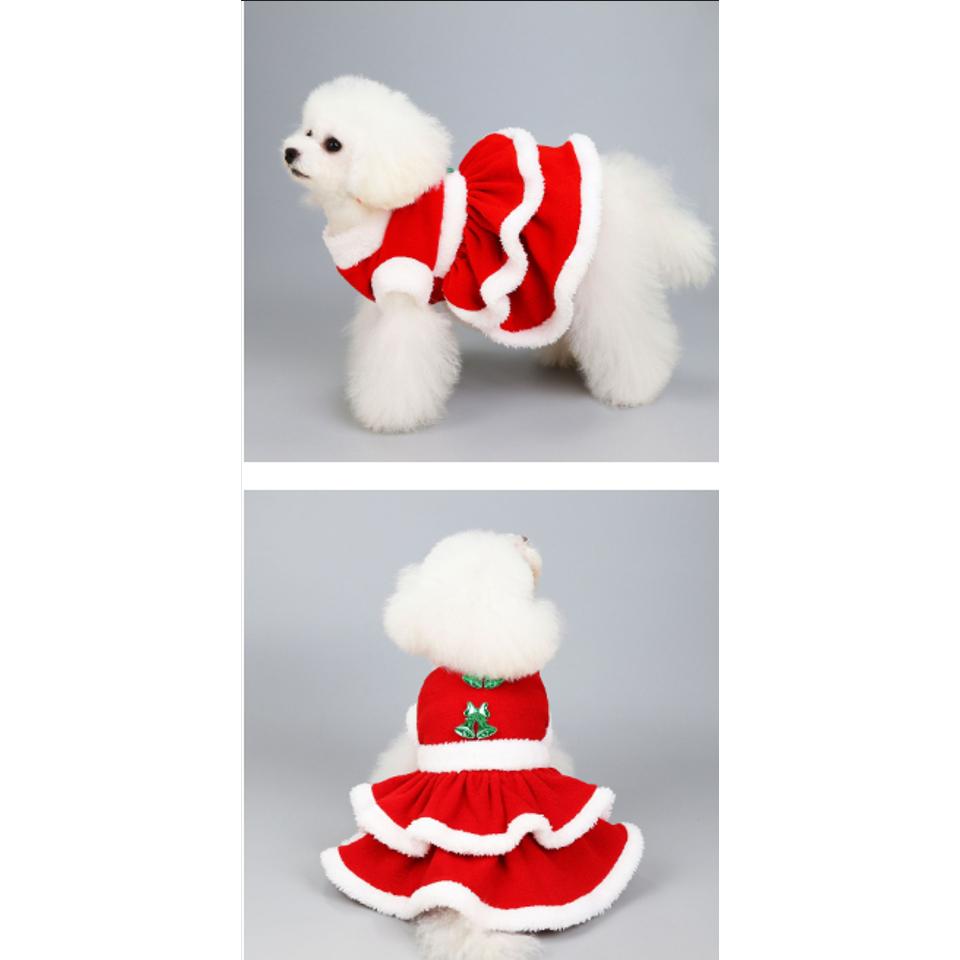 Quần Áo Giáng Sinh Chó Mèo - Váy Noel cho Thú Cưng, Có Mũ, Vải Cotton dày, giữ ấm