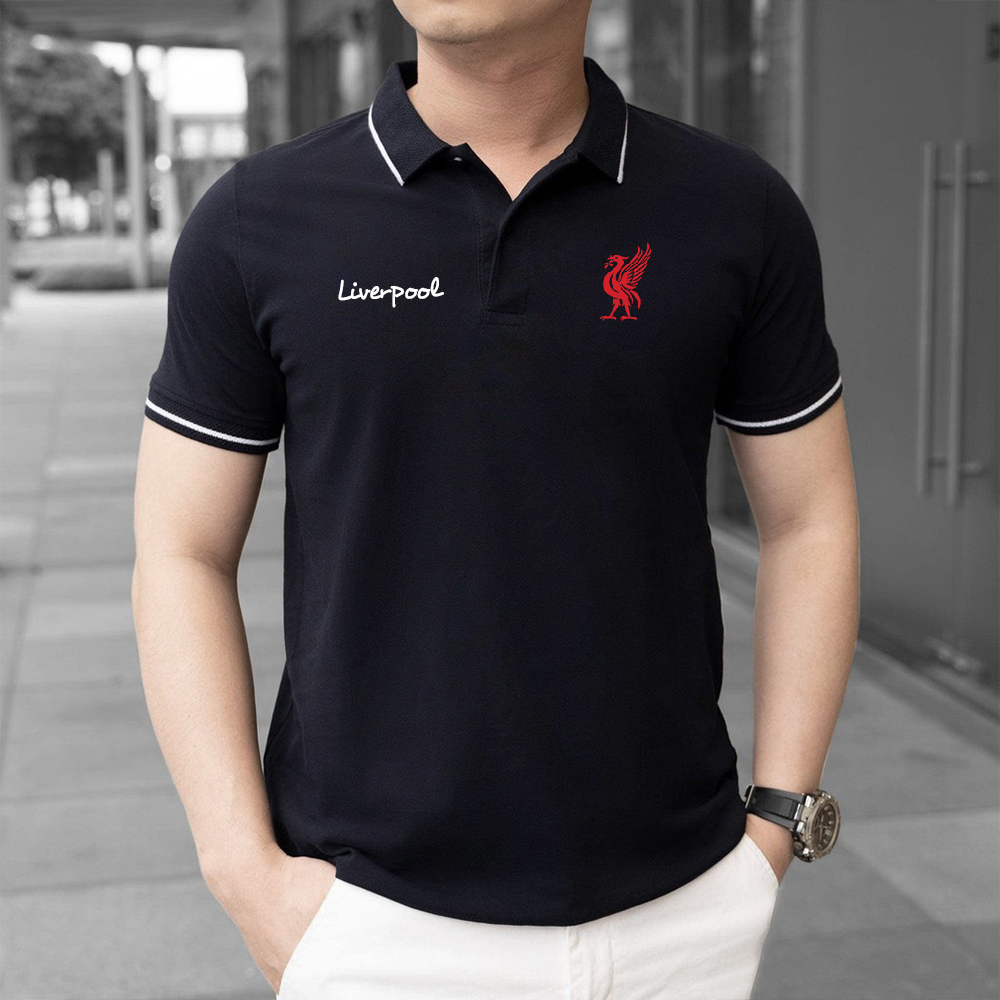 Áo polo Liverpool in logo chim cốc Liver Bird vải poly cá sấu thoáng mát - Áo thun có cổ nam nữ, áo di chuyển Gokis shop