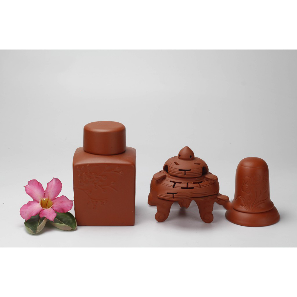 Bộ Ấm Chén Trà Đạo Gốm Tử Sa Bát Tràng Đắp Nổi Hoa Tùng Dáng Thủy Bình Dung Tích 400ml ATSML 04.3