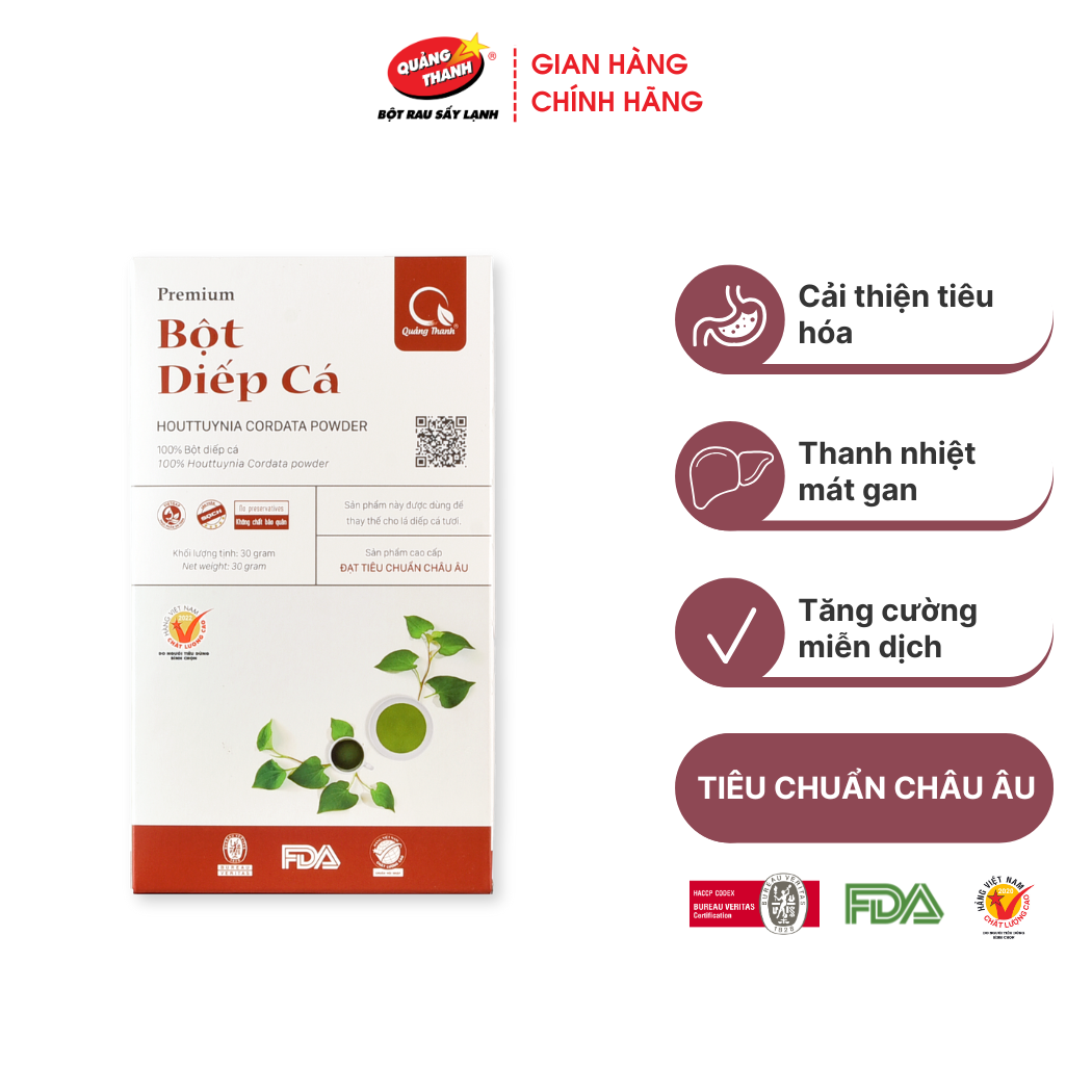 Bột Diếp Cá Sấy Lạnh Nguyên Chất Quảng Thanh Hộp 30G - Giam Mơ, Giam Cân, Khang Viêm, Hô Trơ Tri, Tao Bon