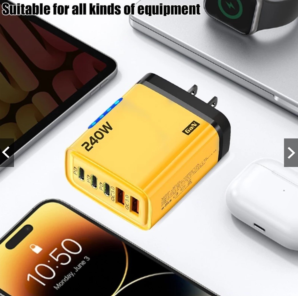 Bộ sạc GaN 240W - Sạc nhanh USB 5 cổng PD có đèn LED, Sạc siêu nhanh Type C cho máy tính xách tay, điện thoại và MacBook - miếng lót chuột
