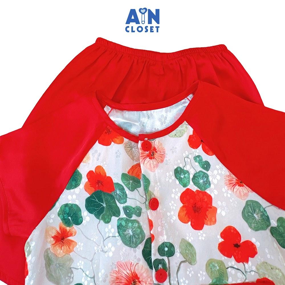 Bộ quần áo Bà Ba Lửng bé gái hoạ tiết Hoa Cải Xoong Đỏ Lụa - AICDBGLWJGGX - AIN Closet
