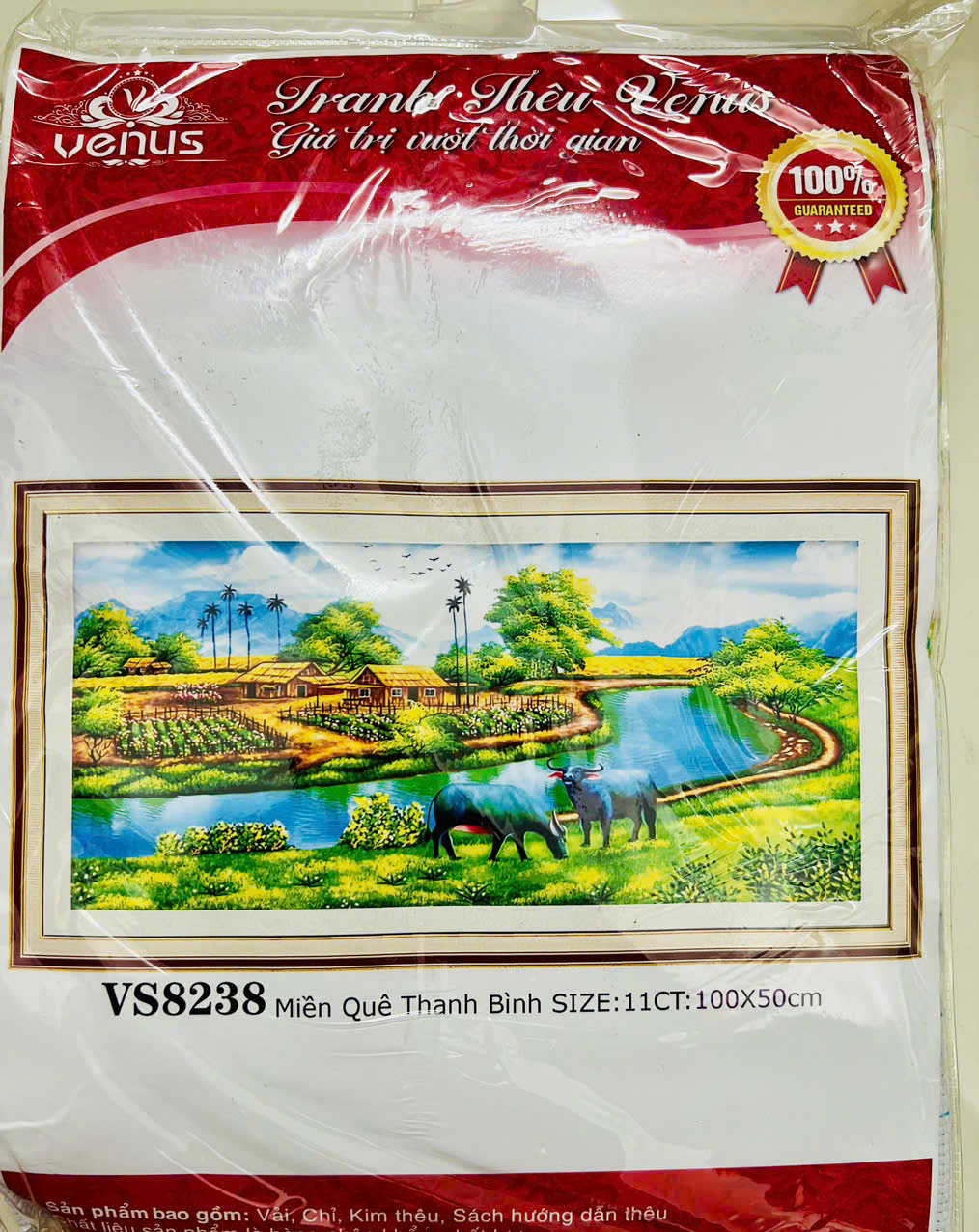 Tranh thêu chữ thập Miền quê thanh bình vs8238, kích thước 100 x 50 cm