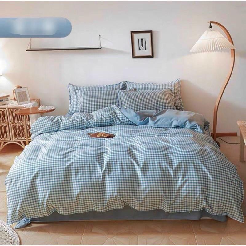 Bộ chăn ga gối cotton poly kẻ caro 4 món