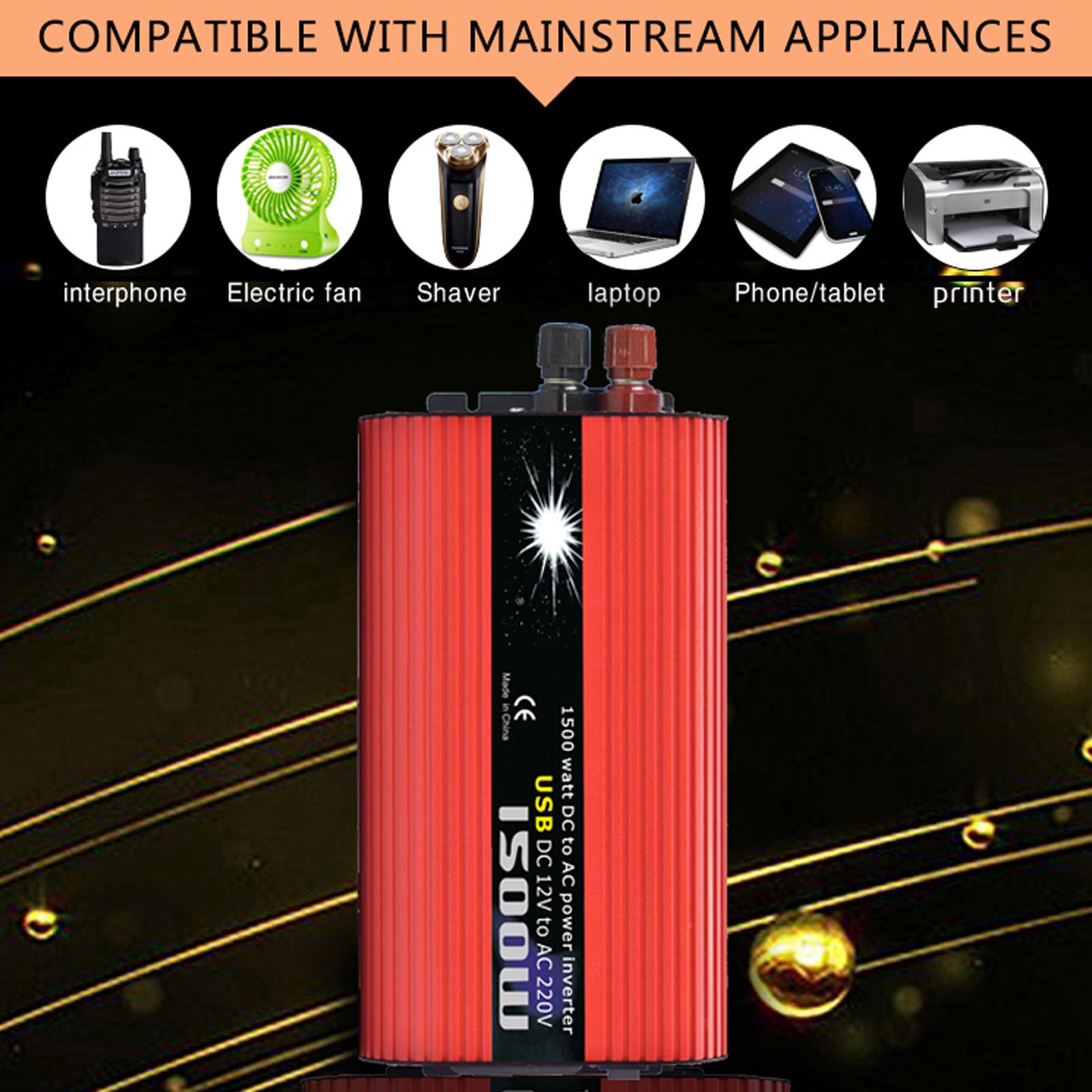 Solar Power Inverter Modified Sine Wave Power Inverter 2000W DC 12V to 100V-120V AC Power Inverter Dual USB Port for RV Car