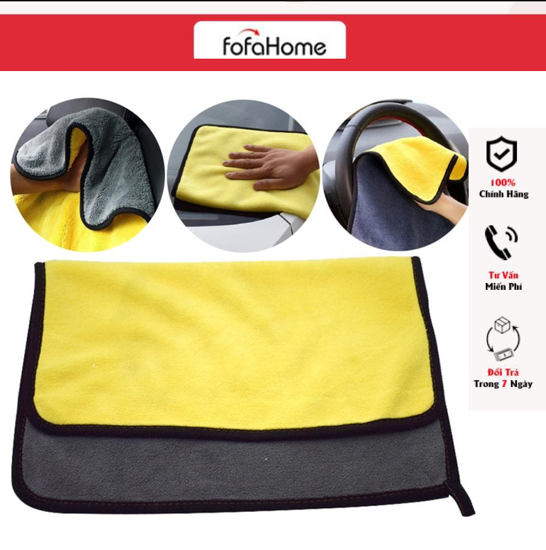 Khăn Lau Xe Chuyên Dụng Ôtô Lau Bếp Lau Kính Microfiber Siêu Thấm Không Bị Sơ Rối 2 Lớp Loại 30x30cm