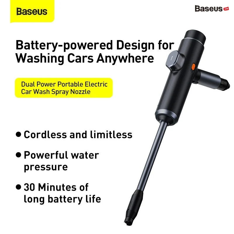 Máy phun tăng áp rửa xe ô tô sử dụng pin sạc Baseus Dual Power Portable Electric - hàng chính hãng