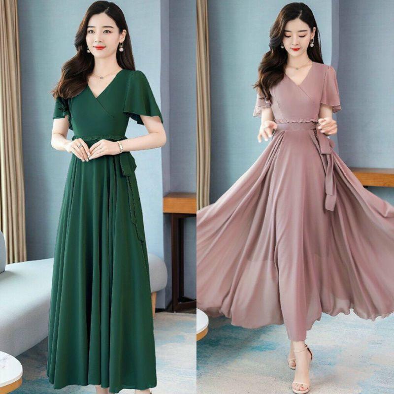 ĐẦM MAXI BÈO EO CỔ V