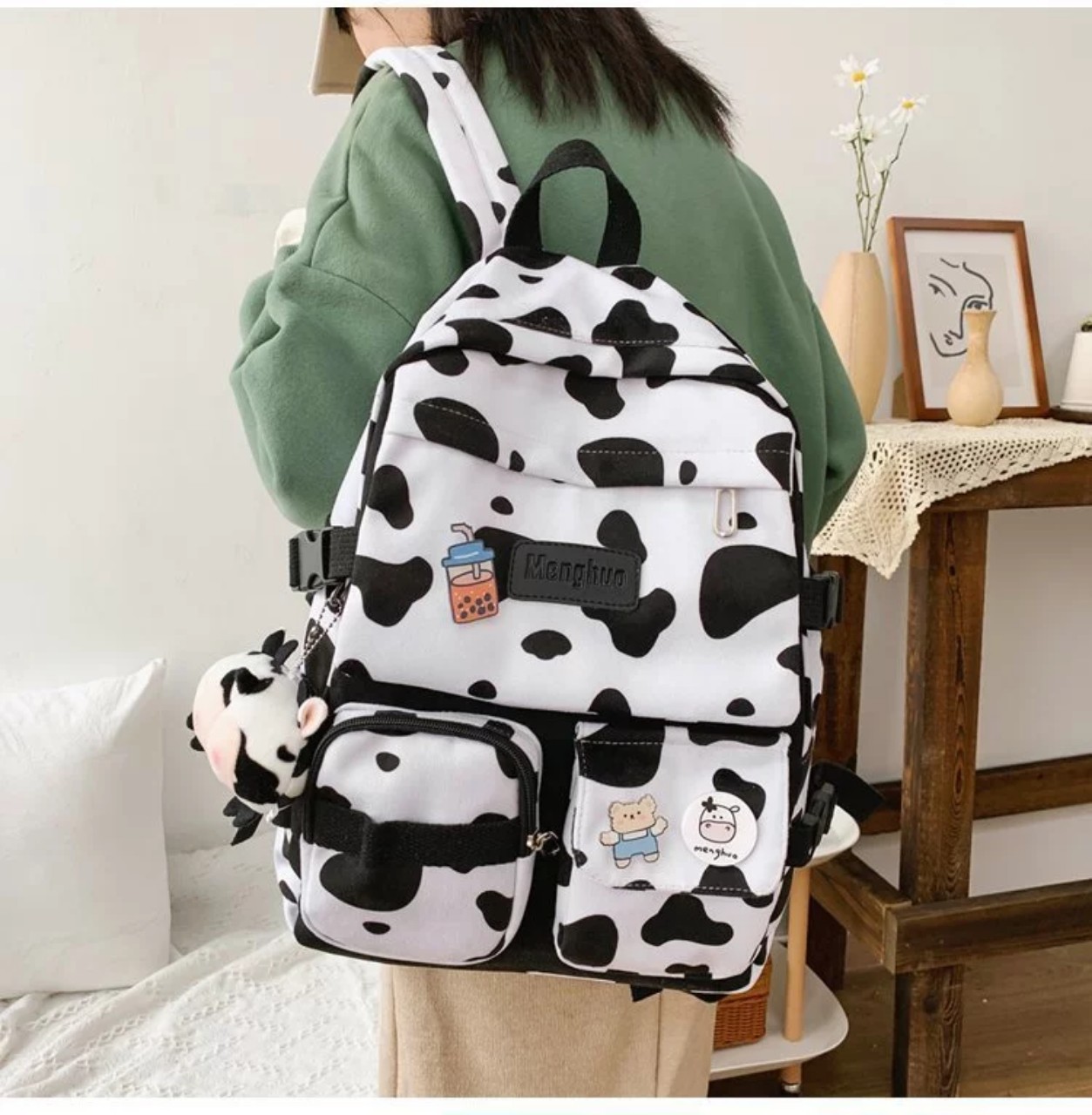 Balo Ulzzang Bò Sữa Cao Cấp Chống Nước Unisex dễ thương Đựng Được Laptop D-2135