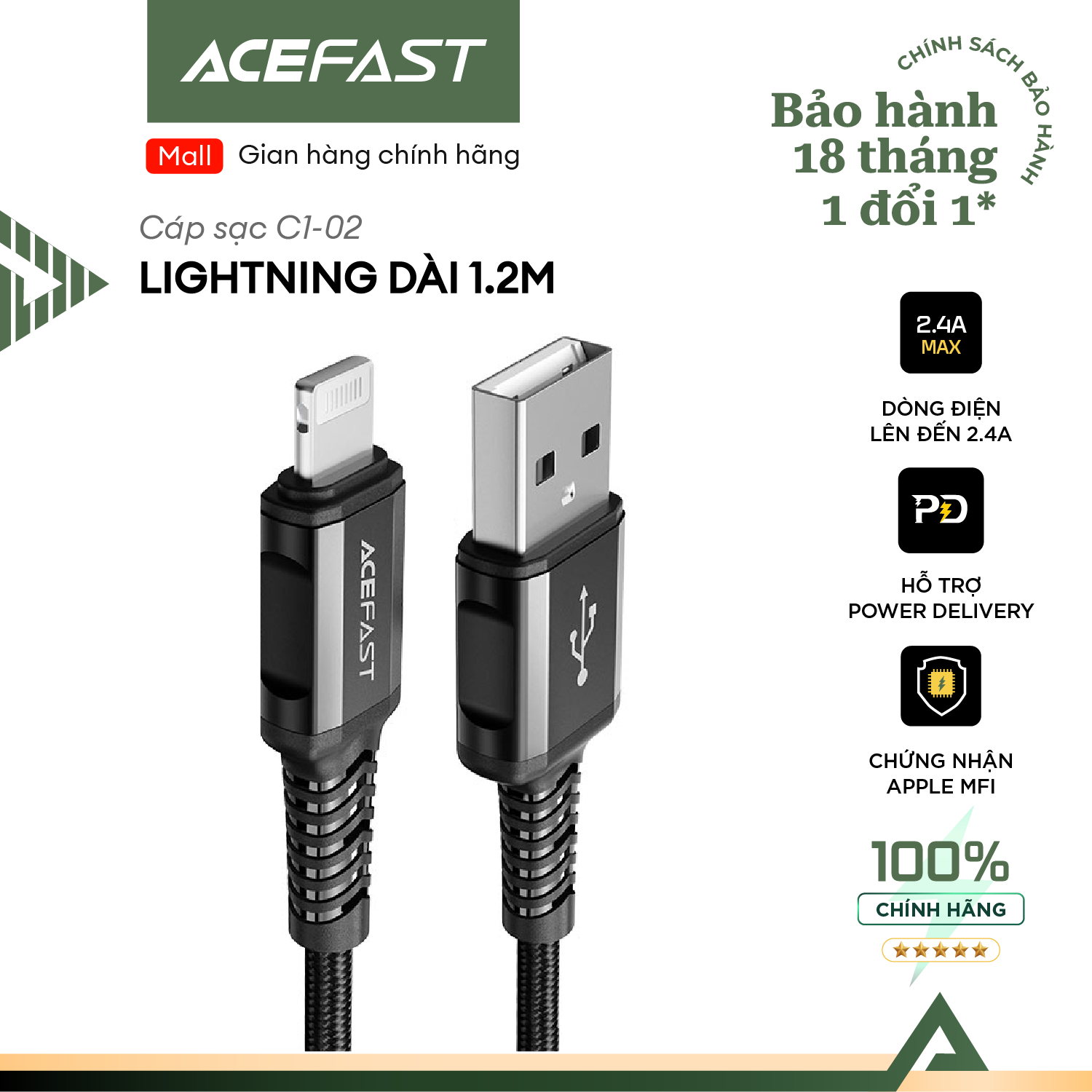 Cáp Acefast Light.ning - C1-02 Hàng chính hãng Acefast