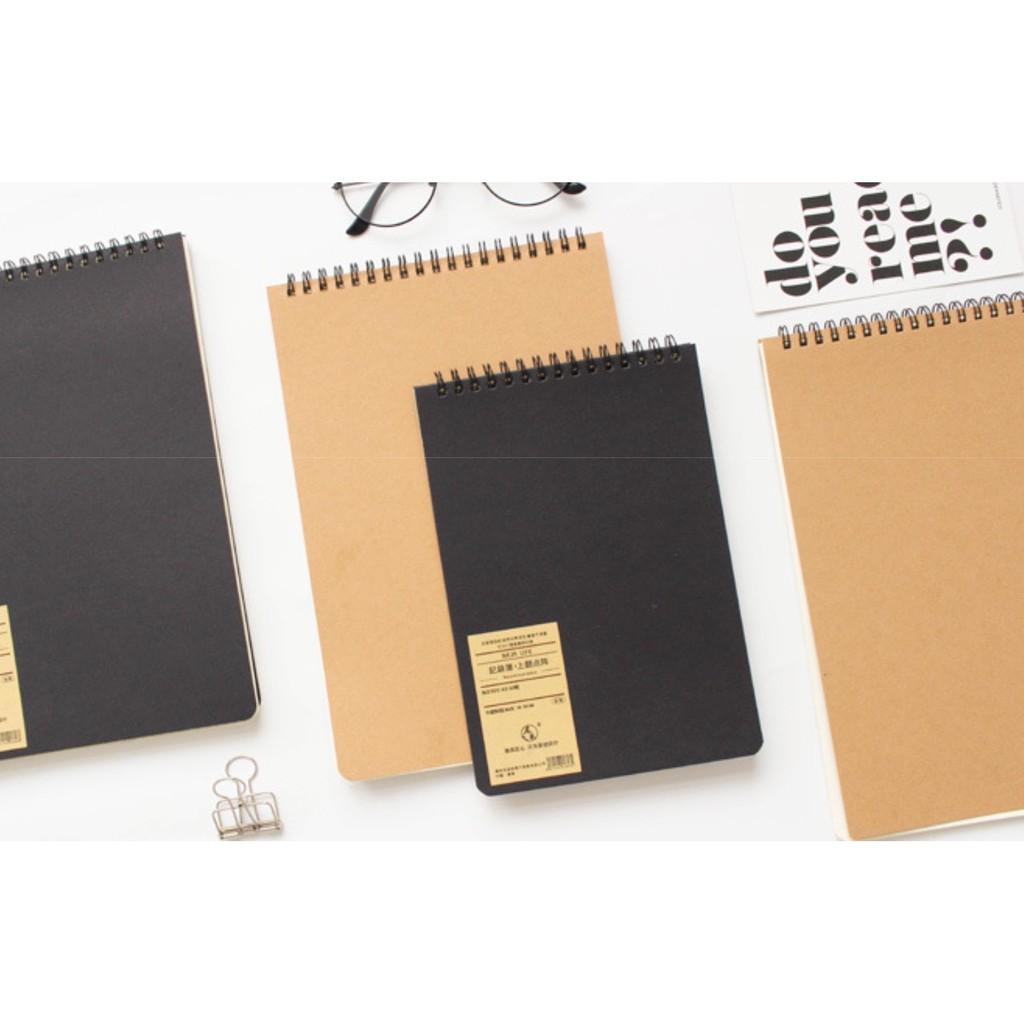 Sổ Lò Xo Ngang Chấm Bi / Ô Vuông Bìa Đen - Bìa Giấy Kraft - Sổ Làm Bullet Journal Vẽ Ghi Chép size A5 Lò Xo Ngang