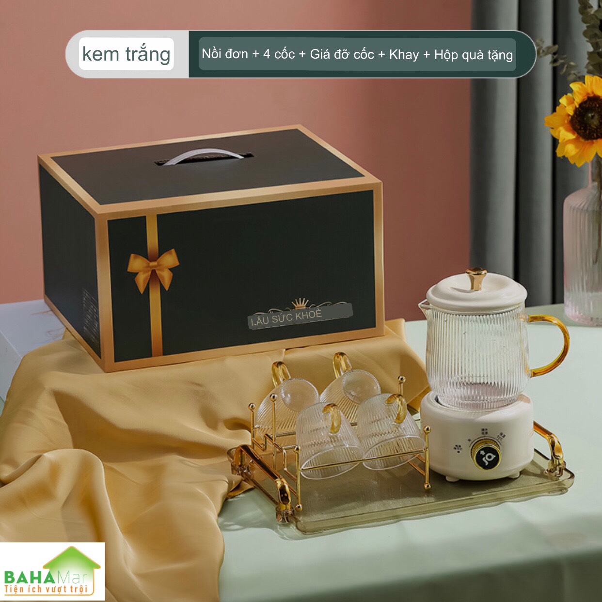 BỘ ẤM PHA TRÀ ĐIỆN CÁCH NHIỆT "BAHAMAR" dùng pha cafe, trà hoa, trà dưỡng nhan… rất nhanh gọn