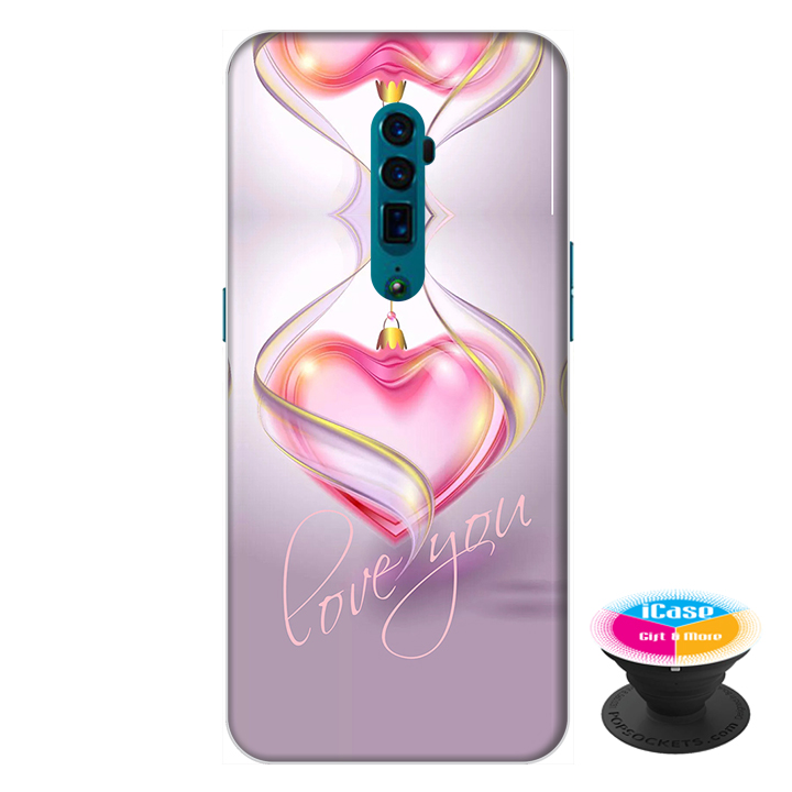 Ốp lưng điện thoại Oppo Reno 10X Zoom hình Trái Tim Hồng tặng kèm giá đỡ điện thoại iCase xinh xắn - Hàng chính hãng