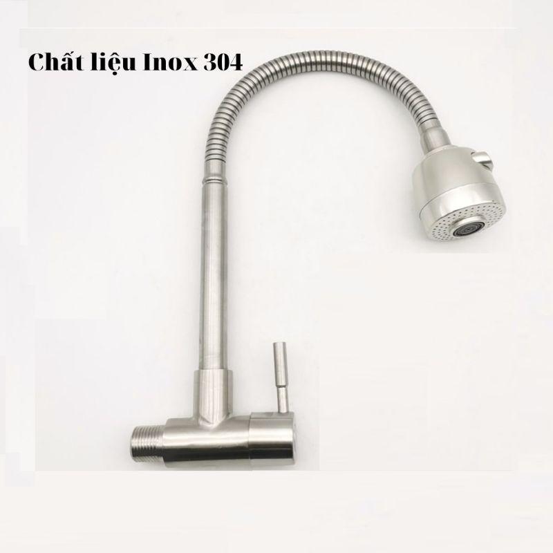 Vòi chậu rửa bát đơn lạnh Inox 304 gắn tường lò xo