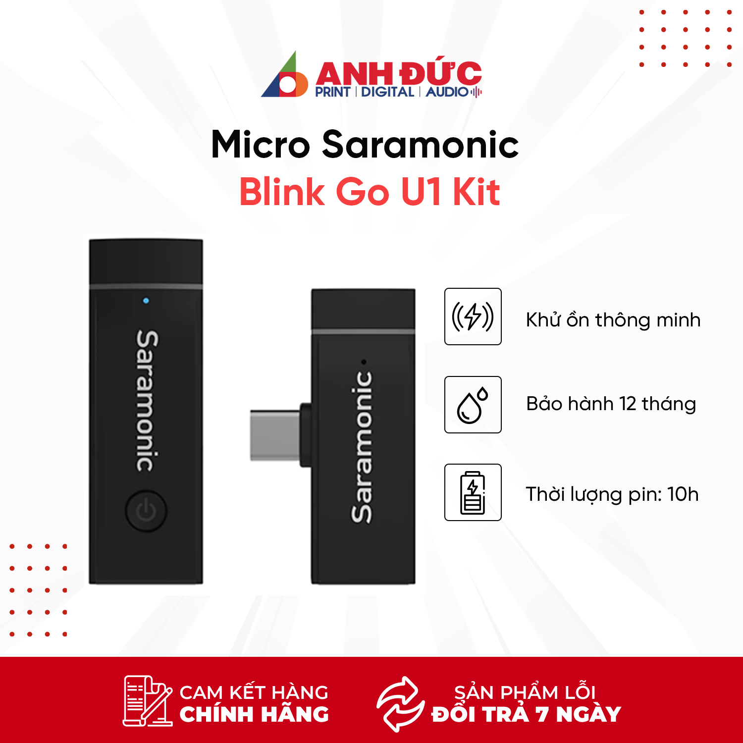 Micro Không Dây Saramonic Blink Go U1 Kit - Microphone Thu Âm Dành Cho Máy Tính Điện Thoại Cổng Type C - Hàng Chính Hãng
