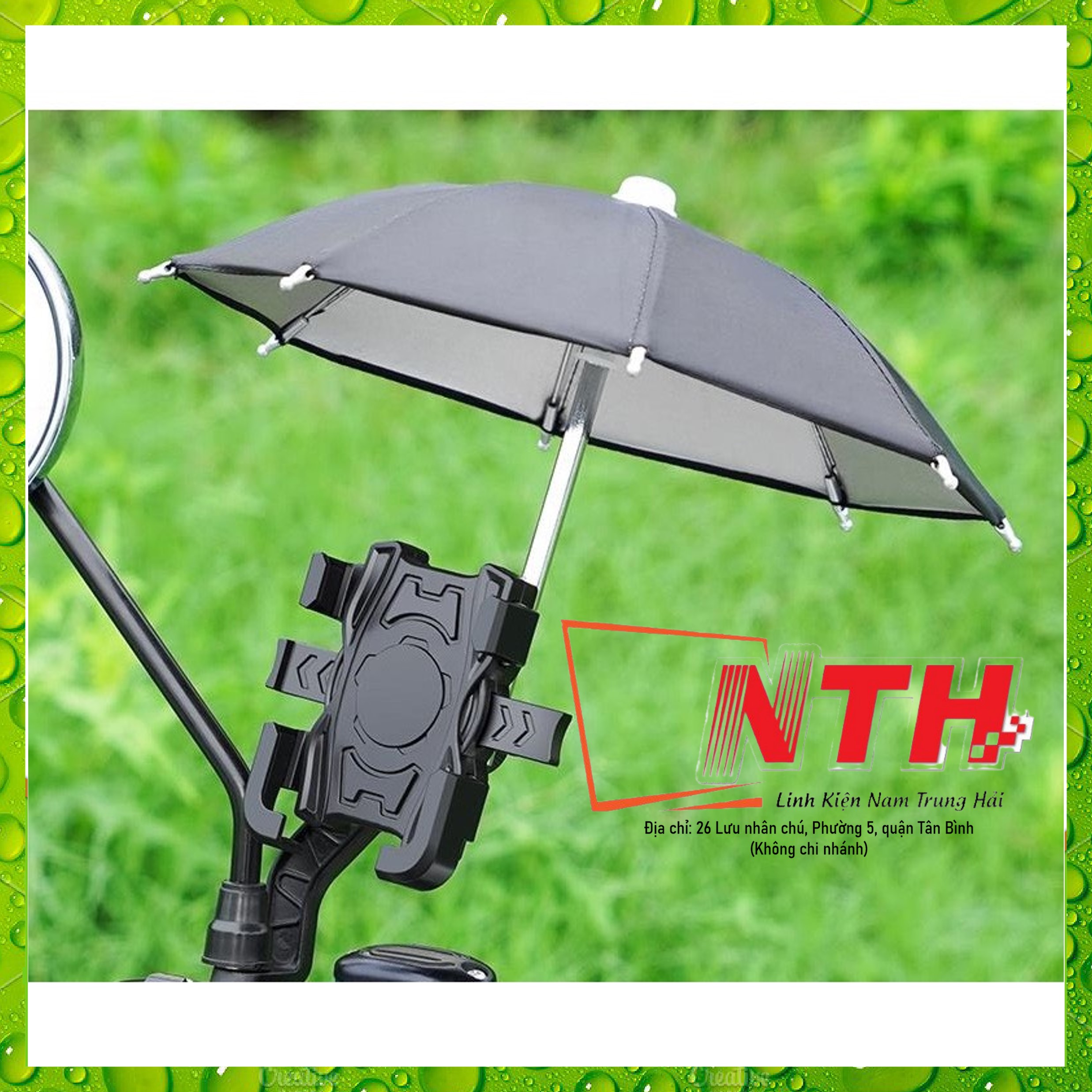 Giá đỡ kẹp điện thoại trên xe máy HT-507 có dù che mưa nắng, Kẹp điện thoại xe máy có dù che mưa-NTH