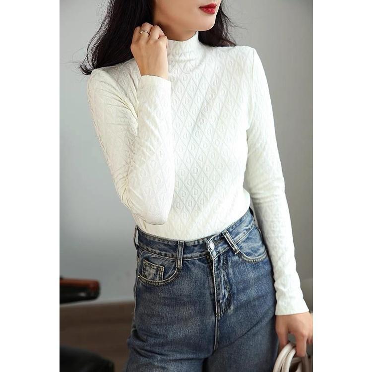 MS1037 Áo thun nữ giữ nhiệt kim cương vân nổi cổ 3p sang trọng