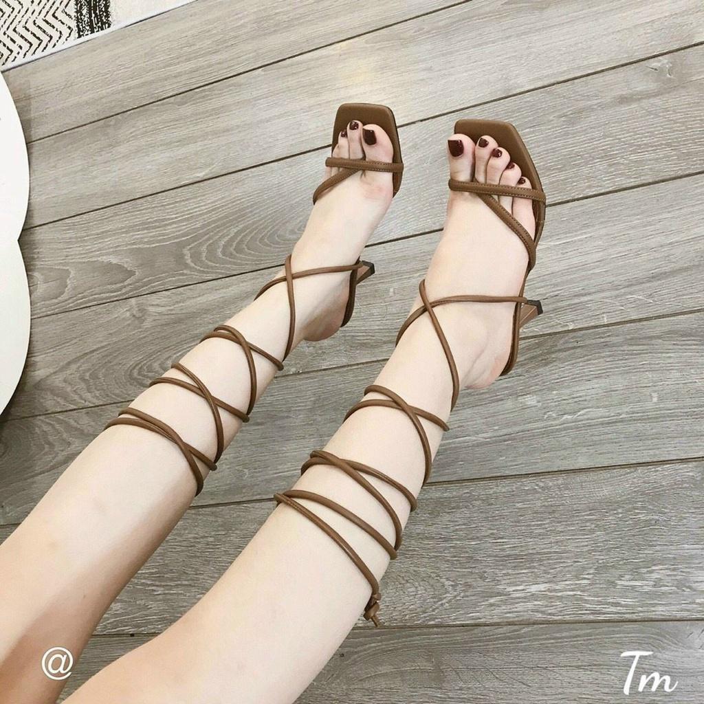 Giày Sandal cao gót 7p nữ CHIẾN BINH DÂY CỘT THÁO RỜI 2IN1 mang được 2 kiểu