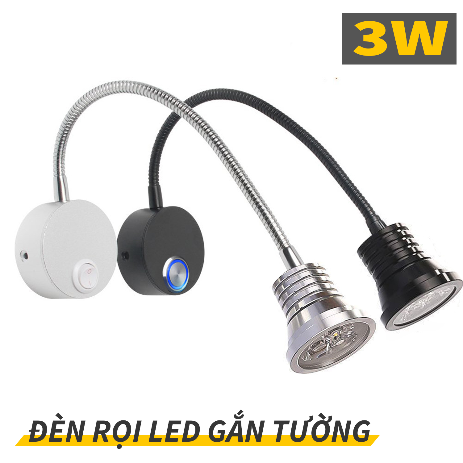 Đèn đọc sách đầu giường Led 3W-220V, Đèn rọi gắn tường 3 bóng siêu sáng soi tranh trang trí phòng ngủ, Phòng khách, Nhà hàng, Khách sạn, Showroom