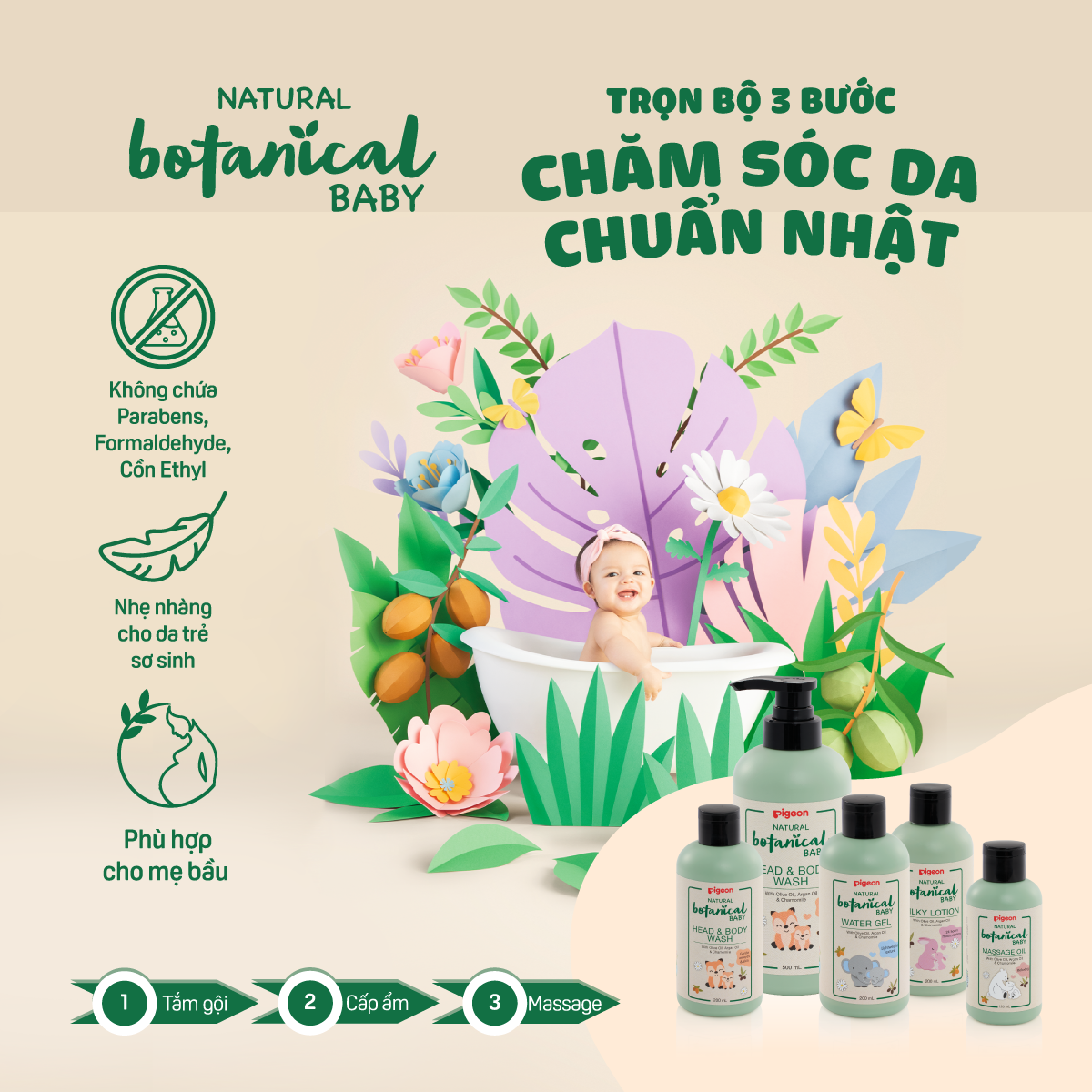 Bộ Đôi Tắm Gội Toàn Thân Cho Bé Natural Botanical Pigeon 500ml + 200ml