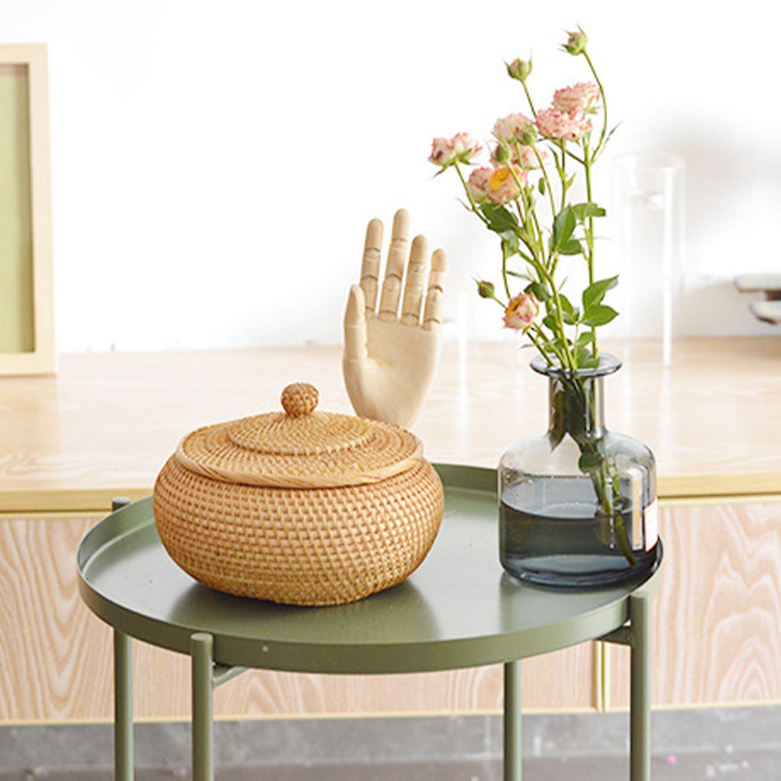 Rattan Box Storage Tray Woven Basket with Lid Bins for  Picnics