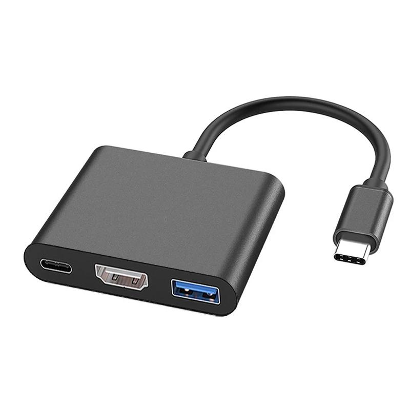 Hub chuyển đổi USB Type C 3 IN 1 ra HDMI, USB 3.0, hỗ trợ độ phân giải video 4K UHD