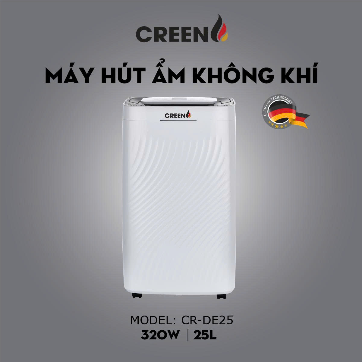 (Model New) Máy Hút Ẩm Lọc Không Khí Creen CR-DE25 - Công Suất 25L/ngày, Khử Khuẩn, Sấy Quần Áo, Hàng Chính Hãng