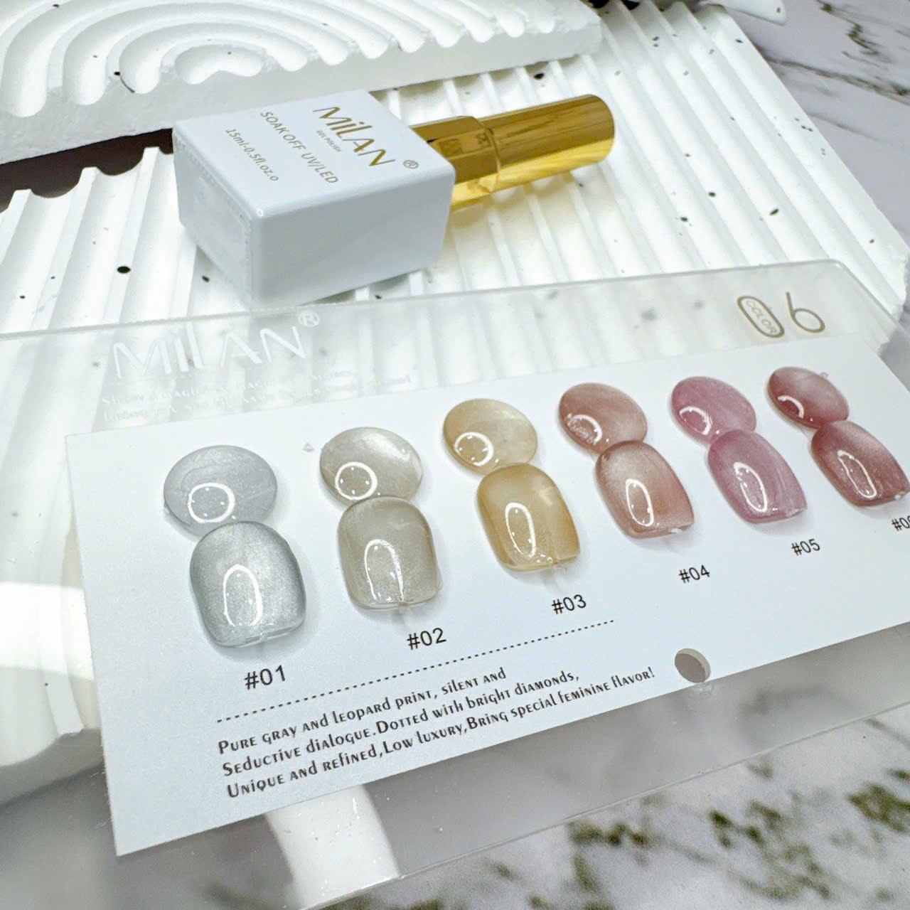 Sơn Mèo Sánh Trăng Milan Set 6 Chai, 15ml, Hiệu Ứng Ánh Trăng Mờ Ảo, Chất Gel Sánh Mịn, Làm Nail Kèm Bảng Màu Sẵn Nữ Sơn Gel