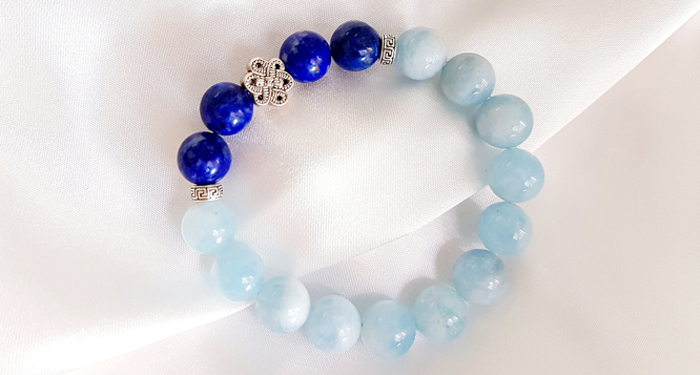 Vòng Tay Laliz Mệnh Thủy , Mộc Đá Aquamarine Phối Đá Lapis Lazuli Charm Vĩnh Kết Đồng Tâm Bạc TAR.24 - TAR.24