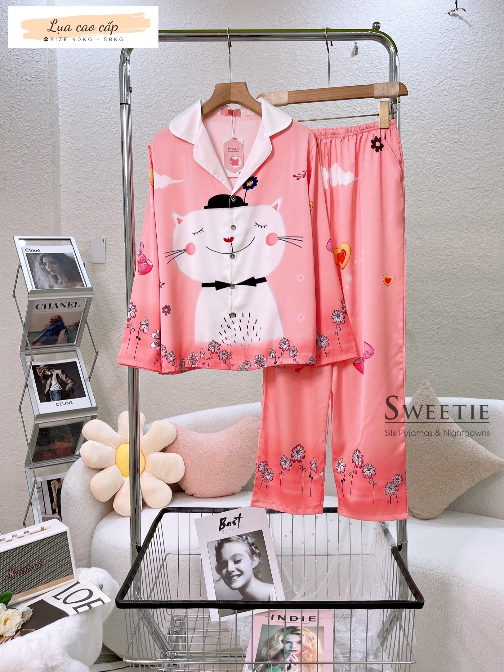 [HCM] (40-58kg) Đồ bộ pijama nữ chất liệu lụa cao cấp đùi TNQN-TNQD-TDQD. gấu lotso-gấu pooh-chuột minnie-vịt daisy-con mèo-mảnh ghép-thỏ dâu-voi con-gấu trắng-doraemon-cún/chó-chim cánh cụt-gấu teddy-cô bé-con mèo