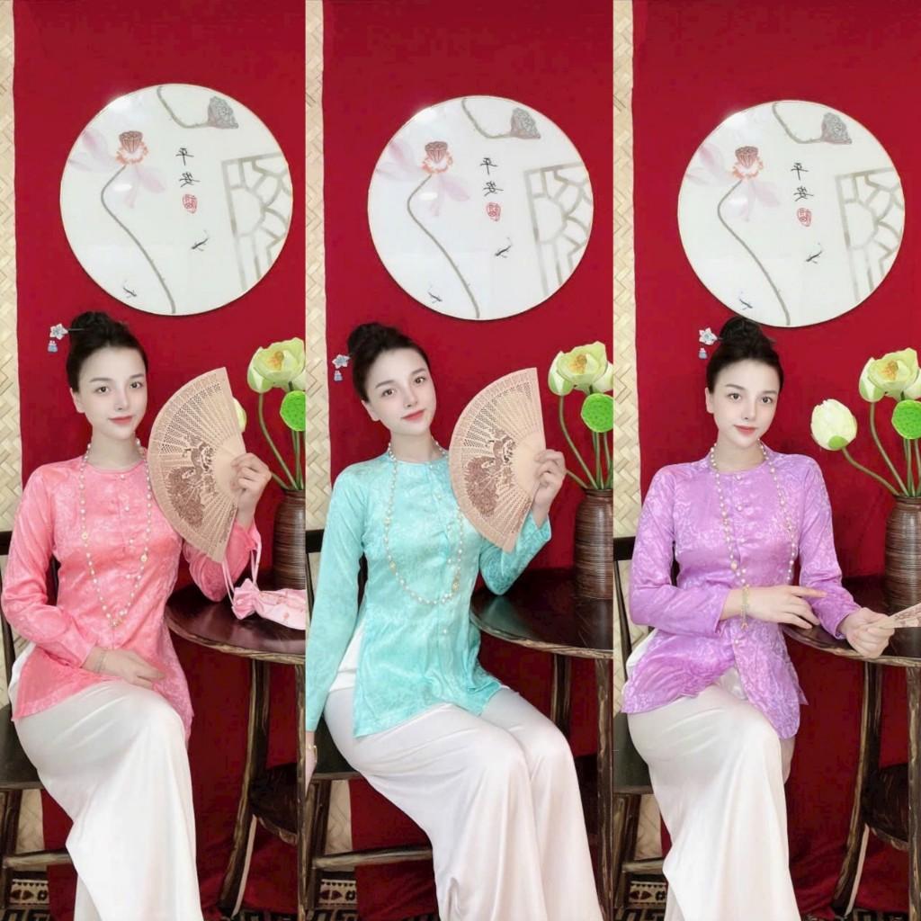SÉT BỘ BÀ BA CỔ TRÒN TAY DÀI, ÁO LẺ BÀ BA CÀI NÚT TAY DÀI CHẤT VẢI GẤ