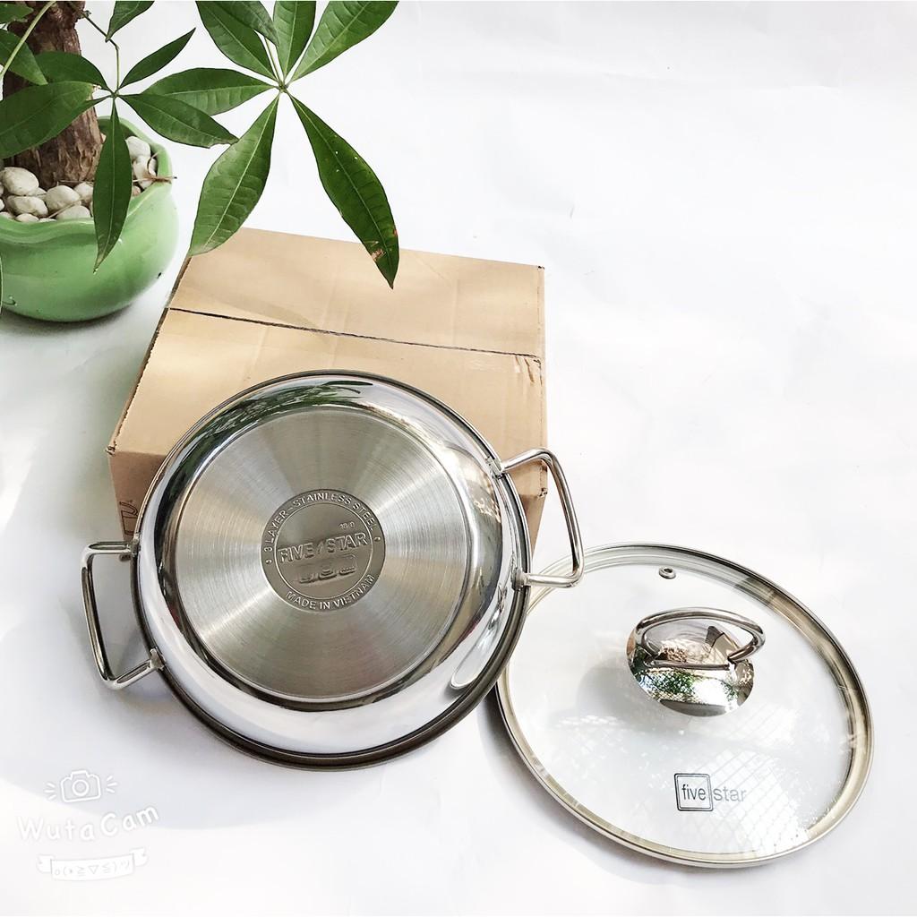 Nồi inox kho cá thịt chống dính bếp từ Fivestar nắp kính , 3 đáy , inox 430- tặng 1 vá canh