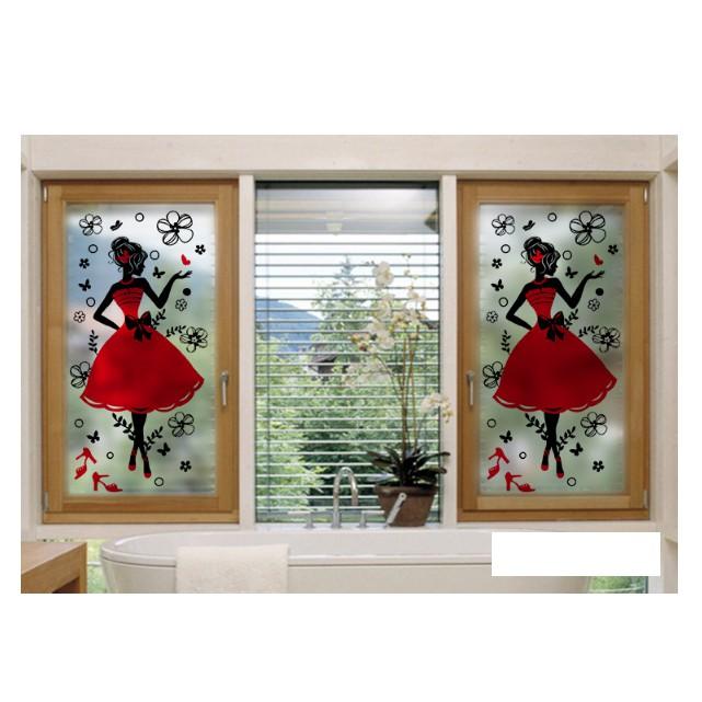 Decal Dán Kính Cao Cấp - Cô Gái Đầm Đỏ