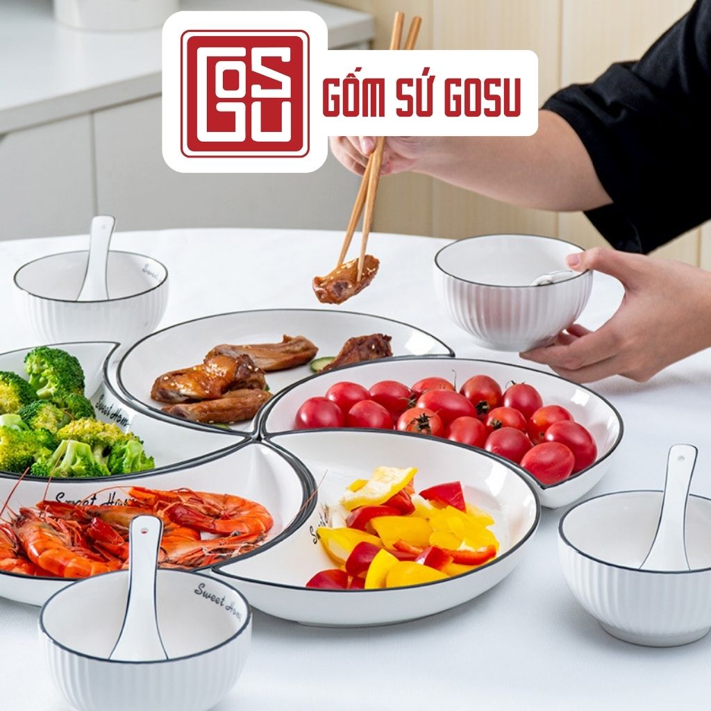 Bộ bát đĩa mặt trời gốm sứ GoSu cao cấp mã PDS006 họa tiết đa dạng phong phú, phong cách hiện đại