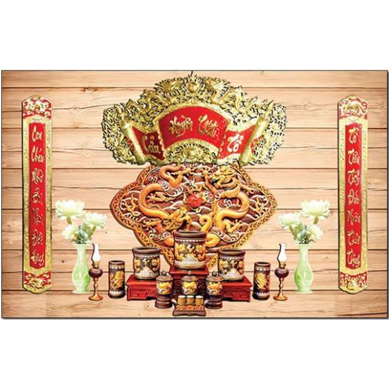 Hình mâm ngũ quả, liễng thờ, trang trí phía sau bàn thờ, rồng phụng đèn thờ câu đối trang trí dán sau bàn thờ gia tiên