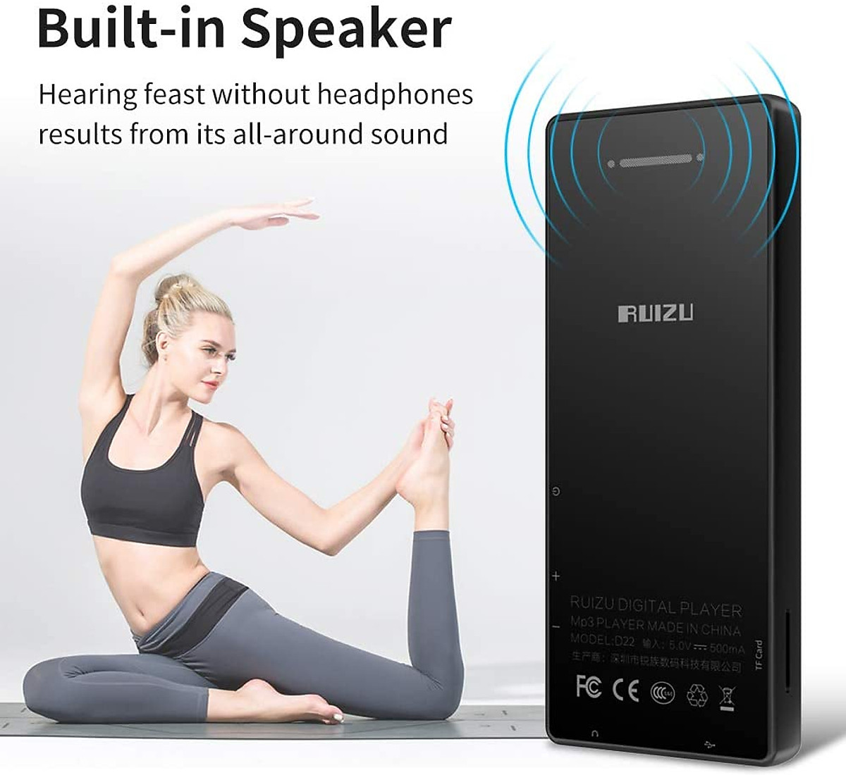 Máy Nghe Nhạc MP3 RUIZU D22 Bluetooth Portable Audio Music Player 8GB with Built-in Speaker Support FM Radio,Recording,E-Book,Pedometer - Hàng Chính Hãng