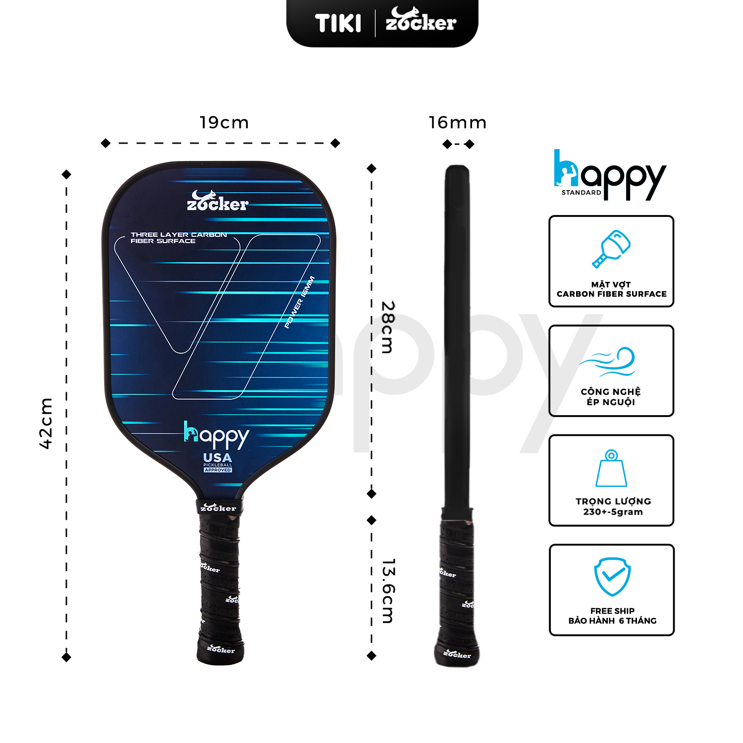 Vợt Pickleball Zocker Happy HP1 Standard