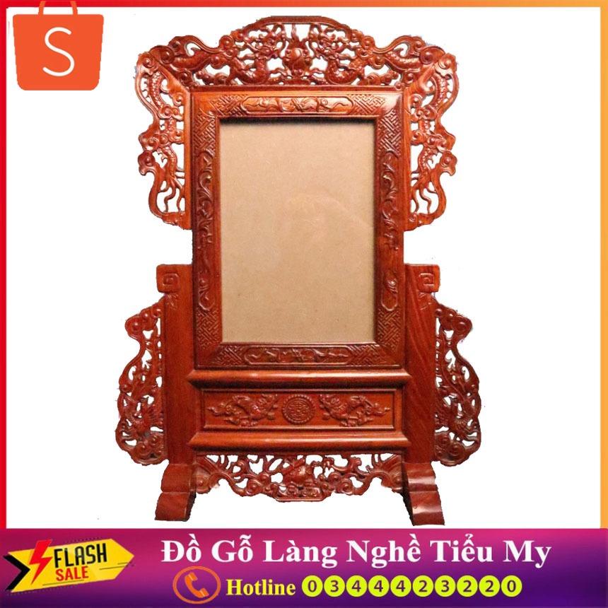 Khung ảnh thờ gỗ Hương, trạm khắc Tứ Linh, sơn tối màu KT 20x30cm và 25x35cm, tinh xảo, sắc nét