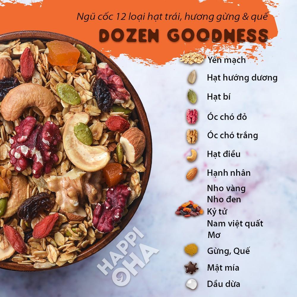 Granola DozenGoodness HAPPI OHA - Ngũ Cốc Ăn Sáng/ Ngũ Cốc Ăn Kiêng Không Đường Tinh Luyện Vị 12 Loại Hạt Trái