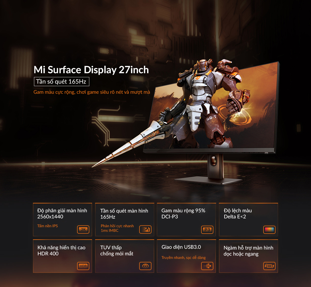 Màn Hình Máy Tính Xiaomi Mi Surface Display 27inch Phân Giải 2K/165Hz Cực Nét - QHD - Chơi Game, Làm Việc Không Mỏi Mắt - Hàng Nhập Khẩu