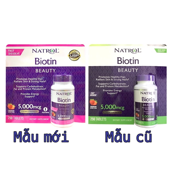 Viên ngậm hỗ trợ móc Tóc Natrol Biotin 5000mcg 250 Viên - Mẫu mới