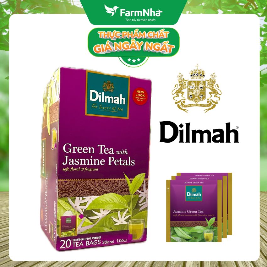 Trà Dilmah Green Tea with Jasmine Petals 30g 20 Túix1,5g Hương hoa Nhài - Đóng gói túi riêng biệt giữ hương vị tuyệt vời lôi cuốn