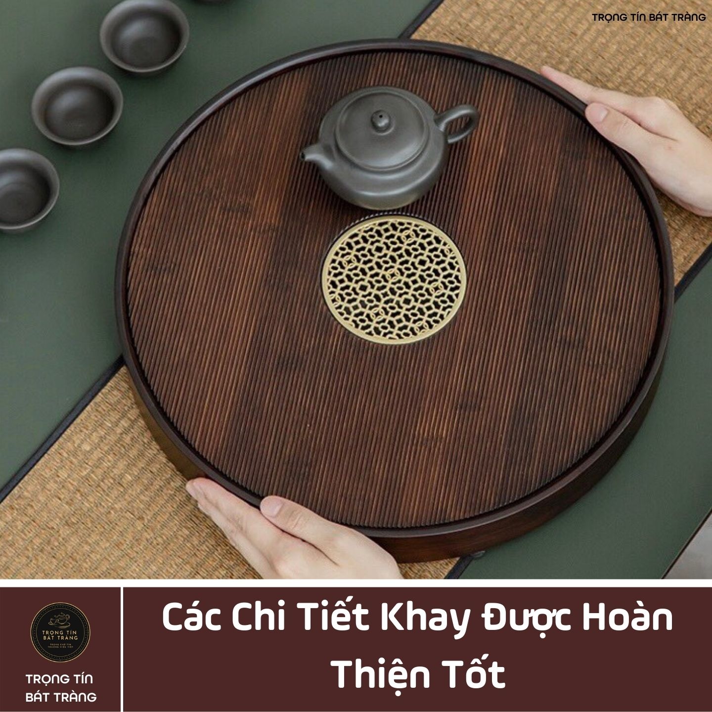 Khay Trà Tre Cao Cấp Hình Tròn 3 Kích Thước KT 64