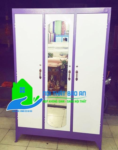 Tủ quần áo sắt 3 cửa ngang 1m2 cao 1m8 nhiều màu